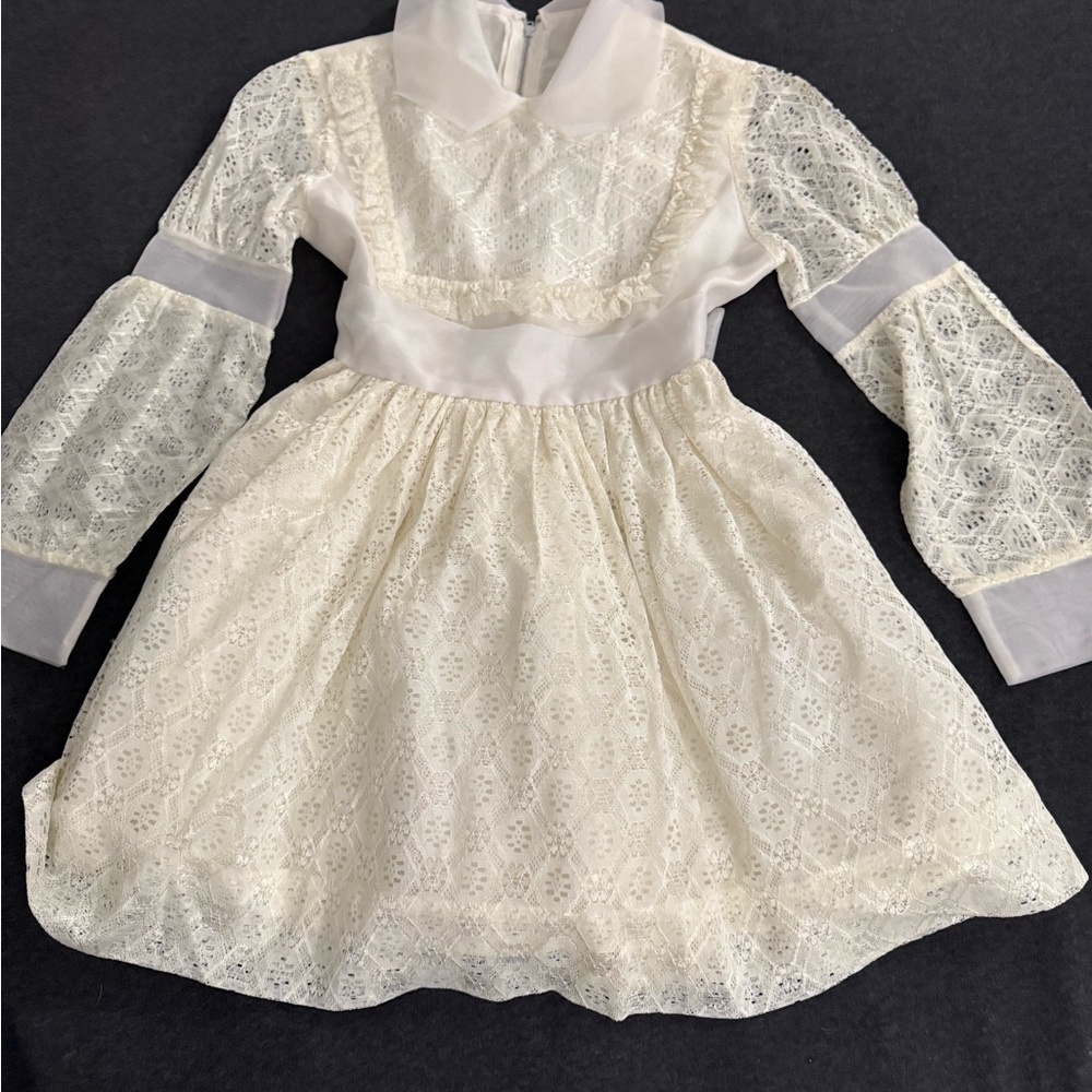 Girls Vintage Lace Dress with Sheer Sleeves
